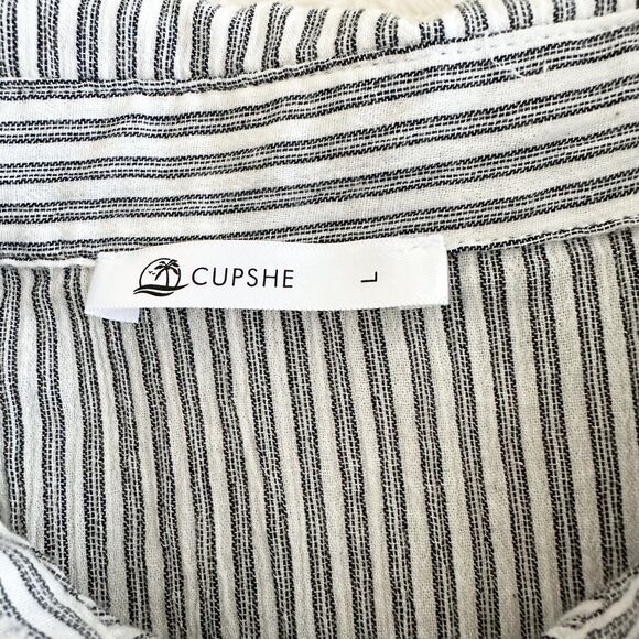 CUPSHE Analia Shirt Dress Size L Charcoal Striped Oversized Cotton Resortwear - Picture 7 of 11